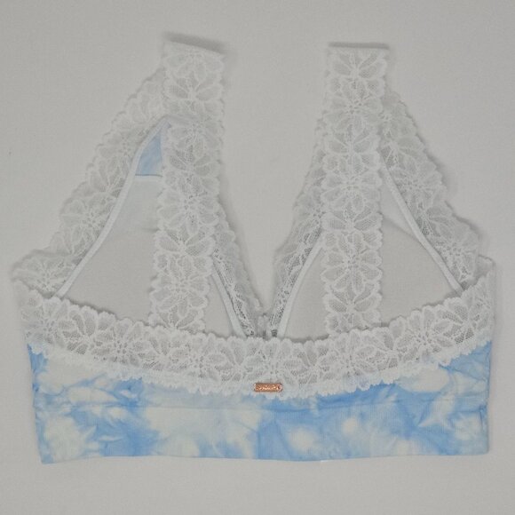 PINK Victoria's Secret Seamless Blue and White Tie Dye Lace Trim Plunge Bralette - Picture 5 of 12